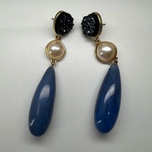 Blue Crystal and Pearl Drop Earrings